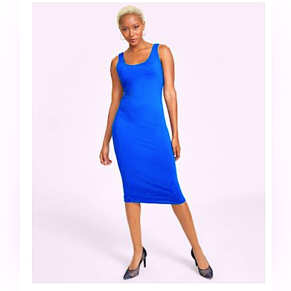 BAR III ROYAL COBALT BLUE MIDI very STRETCHY FULLY lined DRESS XS S NWT